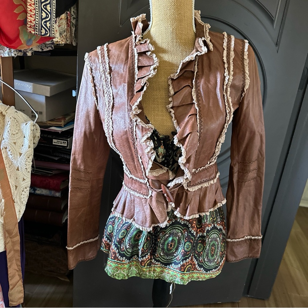 Victoria’s Secret Moda International Vintage Genuine Leather Ruffled Jacket